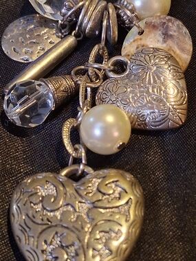 Park Lane Silver-Tone Heart Charm Necklace with Pearl and Crystal Accents